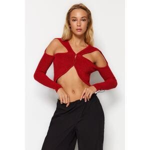 Trendyol Red Glittery Cut Out/Window Detailed Knitwear Sweater