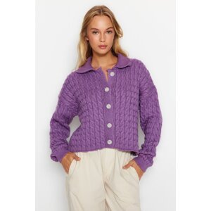 Trendyol Purple Polo Collar Knitted Detailed Sweater Cardigan