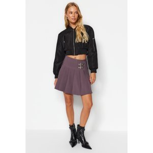 Trendyol Gray Buckle Detail Pleated Mini Woven Skirt