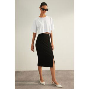 Trendyol Black Premium Quality Buttoned Pencil Midi Woven Skirt