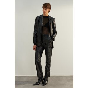 Trendyol Black Limited Edition Crashed Faux Leather Skinny Leg High Waist Woven Trousers