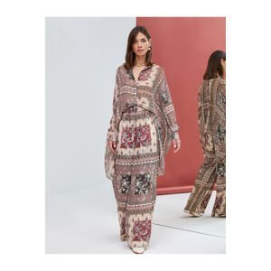 Koton Ethnic Patterned Chiffon Shirt with Buttons Short Front Long Back