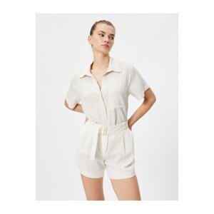 Koton Linen-Mixed Shirt with Short Sleeves, Pocket Detailed, Classic Collar.