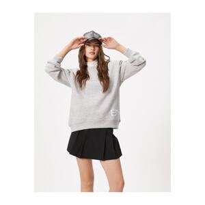 Koton Crew Neck Sweatshirt with Zipper at the Back with Printed Label