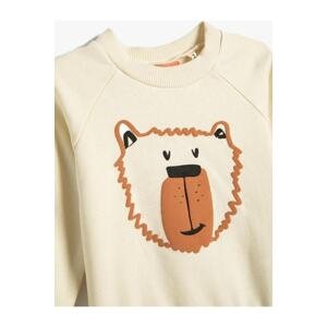 Koton Teddy Bear Printed Sweatshirt Raised Long Sleeve Crew Neck Cotton