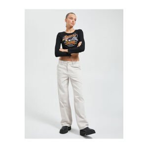 Koton Cargo Pants with Pocket Details, Wide Legs, Low Waist.