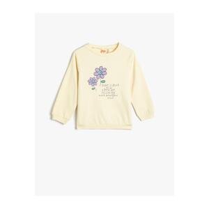 Koton Sweatshirt Floral Printed Raised Cotton Crew Neck