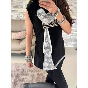 Black blouse with print zipper lace By o la la