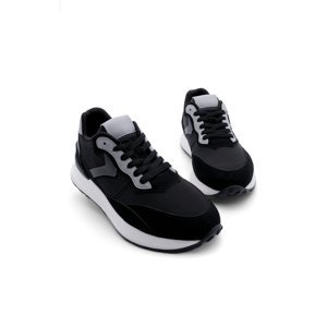 Marjin Men's Sneakers Parachute Fabric Detail Thick Sole Lace-Up Sneakers Kosev Black.