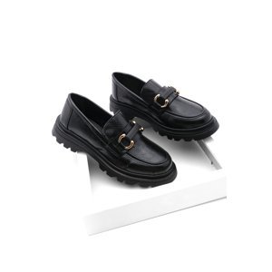 Marjin Women's Loafers High Sole Buckle Casual Shoes Kinles Black Snake