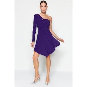Trendyol Purple Evening Dress with Open Waist/Skater Single Sleeve Ruffles