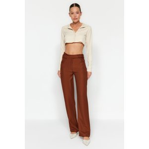 Trendyol Brown High Waist Straight/Straight Fit Woven Belt Detail Trousers