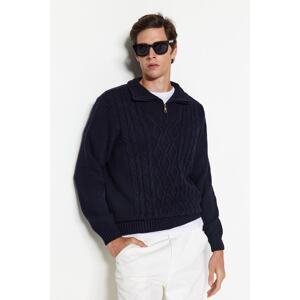 Trendyol Navy Blue Regular Fit Zippered Half Turtleneck Knitwear Sweater