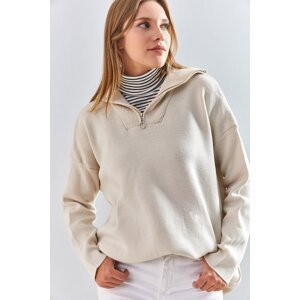 Bianco Lucci Women's Zippered Steel Knit Sweater