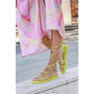 Madamra Yellow Women's Wrapped Lace-up Puff Sandals