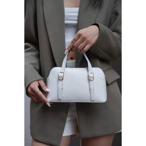 Madamra White Women's Double Buckle Hand and Cross Strap Bag