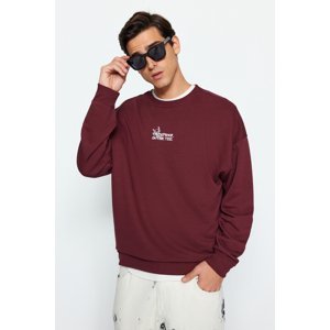 Trendyol Burgundy Men's Oversize/Wide-Cut Animal Print Thick Cotton Sweatshirt.