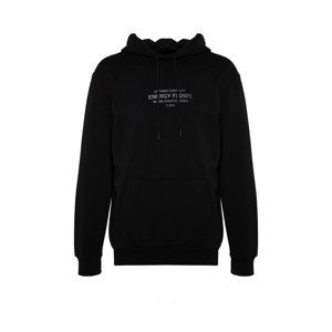 Trendyol Black Men's Regular/Regular Cut, Text Printed Hooded Sweatshirt.