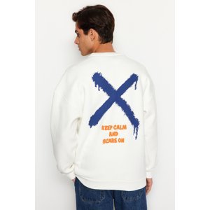 Trendyol Ecru Men's Oversized Geometric Print Sweatshirt.
