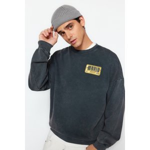 Trendyol Anthracite Men's Oversized Washed Effect Cotton Sweatshirt with a Printed Back.