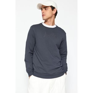 Trendyol Anthracite Men's Regular/Normal Cut Sweatshirt with Text and Embroidery 100% Cotton