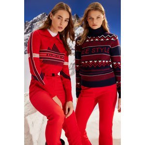 Trendyol Winter Essentials Red Polo Neck Patterned Knitwear Sweater