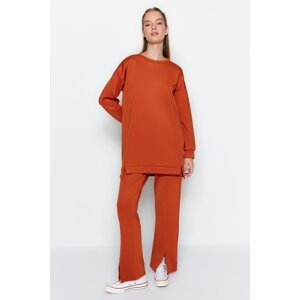 Trendyol Tile Slit Detailed Scuba Tunic-Pants Knitted Top and Bottom Set