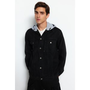 Trendyol Men's Black Regular Fit Knitted Denim Jacket with a Hooded