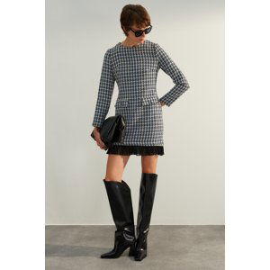 Trendyol Black Straight Cut Chiffon Pleat Detailed Mini Tweed Woven Dress