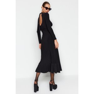 Trendyol Black Decollete Backless Flounce High Neck Maxi Length Knitted Dress