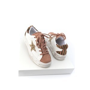 Marjin Women's Sneakers Lace-up Sequin Detail Thick Sole Sports Shoes Motez Gold.