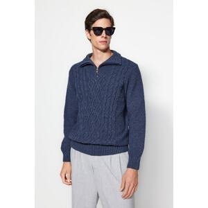 Trendyol Men's Indigo Regular Fit Zippered Half Turtleneck Knitwear Sweater.
