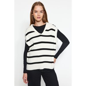 Trendyol Ecru Striped Turndown Collar Knitwear Sweater