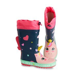 Denokids Heart Unicorn Girl's Navy Blue Rain Boots