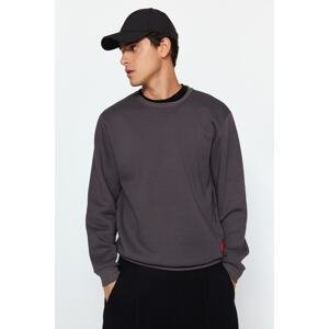 Trendyol Anthracite Men's Regular/Normal Cut Sweatshirt with Silicone Label Detail, Fleece Inside.