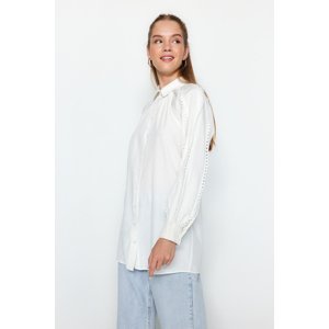 Trendyol Ecru Embroidered Detailed Woven Cotton Shirt