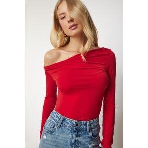 Happiness İstanbul Women's Red Flowy Collar Gathered Detailed Blouse