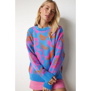 Happiness İstanbul Women's Sky Blue Patterned Knitwear Sweater