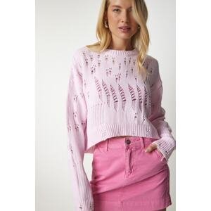 Happiness İstanbul Women's Light Pink Ripped Detailed Knitwear Sweater