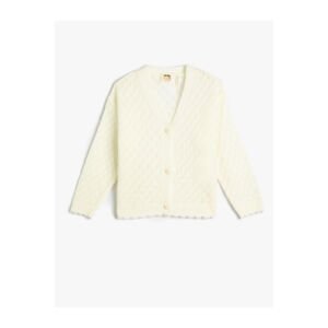 Koton Cardigan V-Neck Buttoned Soft Textured Long Sleeve