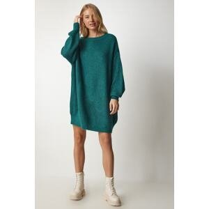 Happiness İstanbul Women's Emerald Green Oversize Long Basic Knitwear Sweater