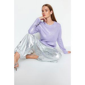 Trendyol Lilac Basic Foil Printed Knitwear Sweater