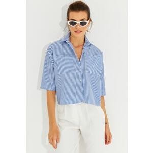 Cool & Sexy Women's Saxe Blue Striped Short Shirt MIW1290