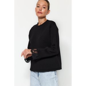 Trendyol Black Lace Detail Fleece Inside Oversized/Wide Knitted Sweatshirt