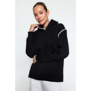 Trendyol Black Crochet Detail Hooded Thick Fleece Inner Knitted Sweatshirt
