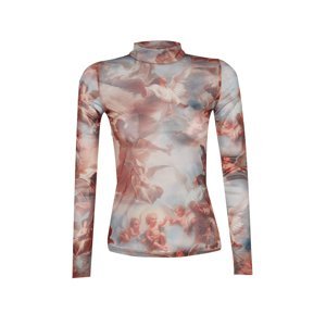 Trendyol Multi-colored Angel Print Standing Collar Tulle Fitted/Slitter Knitted Blouse