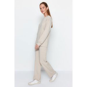 Trendyol Stone Cotton Tunic-Pants Knitted Top and Bottom Set