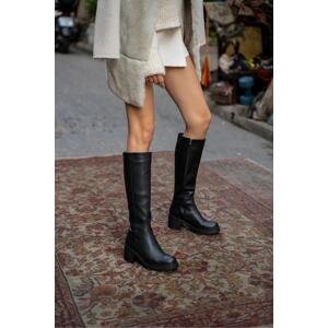 Madamra Black Women's Knee-Length Heel Boots