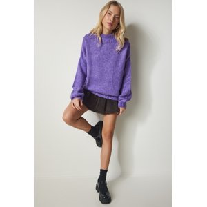 Happiness İstanbul Women's Purple Stand-Up Collar Basic Knitwear Sweater