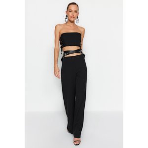 Trendyol Black Wide Leg Faux Leather Trousers With Belt Detail